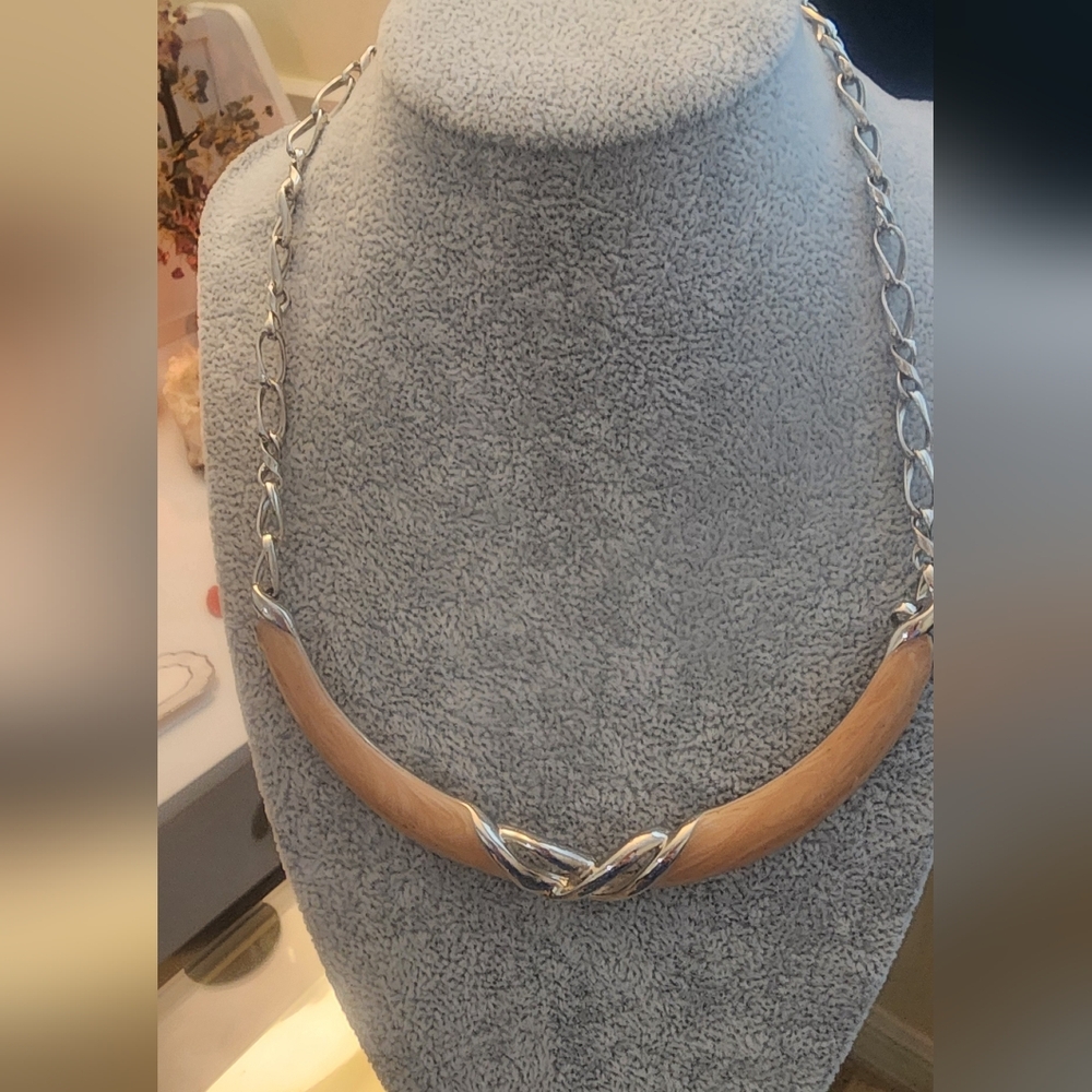 Monet Silver Tone and Tan Necklace